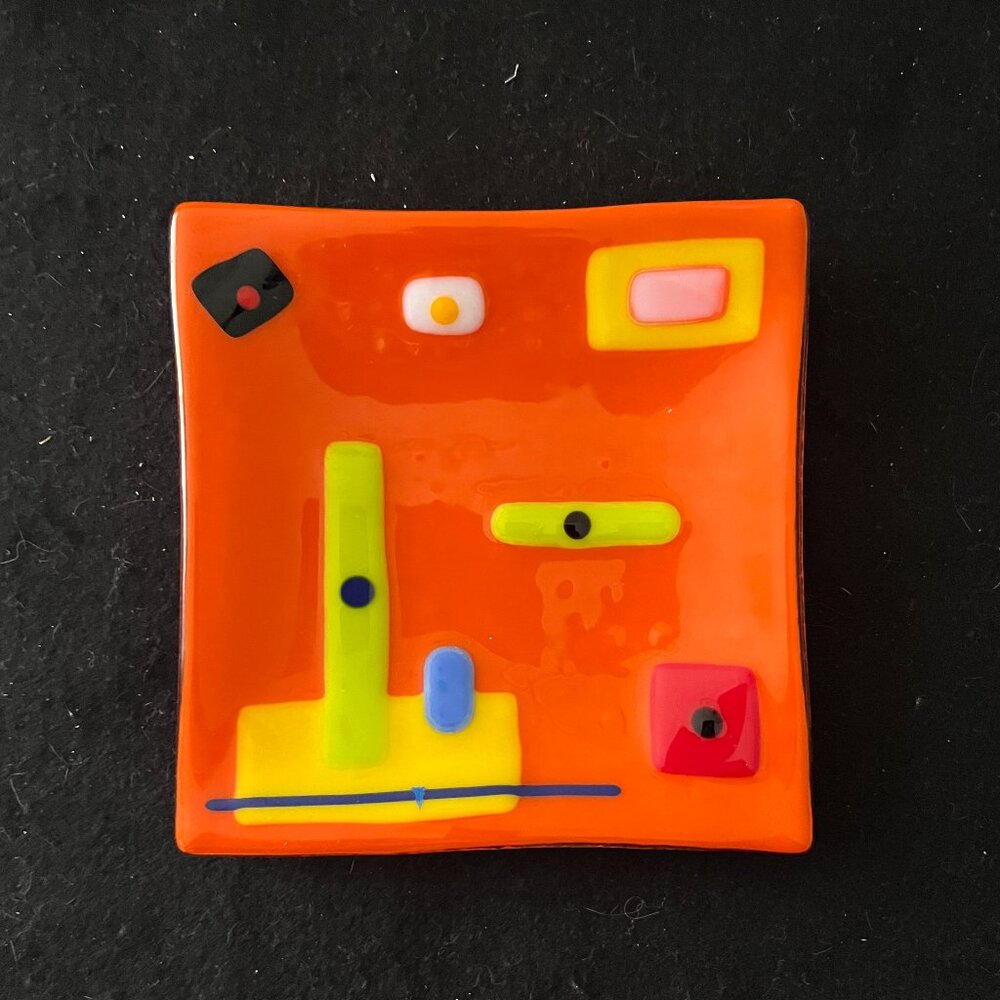 *Signed*  Mid-Century Modern Art Glass Dish 7” x 7”